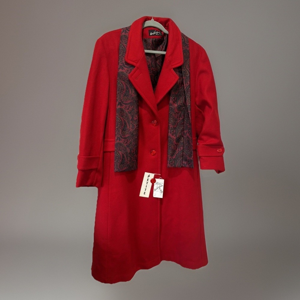VTG NWT Neiman Marcus Miss New Yorker Red Wool Coat Scarf Union Made USA 16P